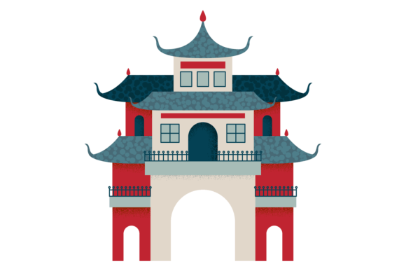 Chinese Building Color Icon: Asian Trad Typeface for Modern Design