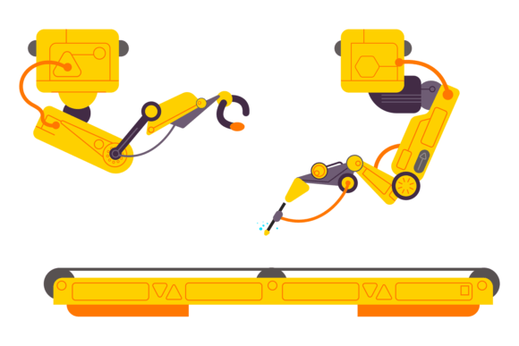 Production Line Color Icon: Robotic Indu Font Guide