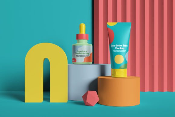 Showcase Designs with Pop Color Cosmetic Packaging Mockup