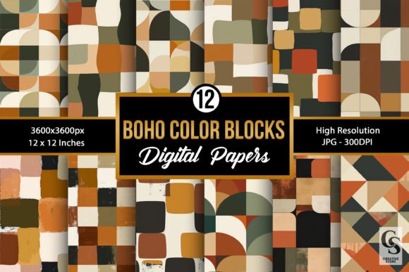 Unleash Your Creative Flow with Boho Color Blocks Pattern Digital Papers